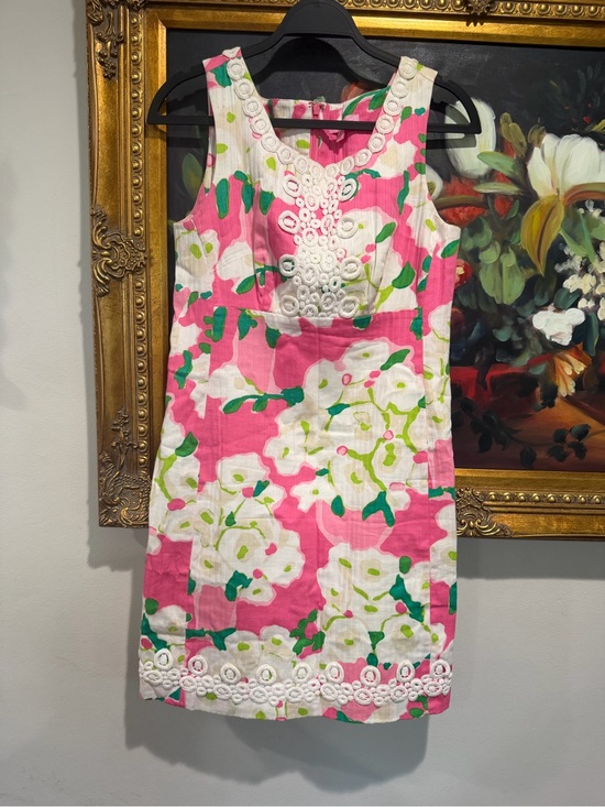 Lilly Pulitzer Dresses & Skirts - Lilly Pulitzer Pink and Green Floral Eyelet Dress